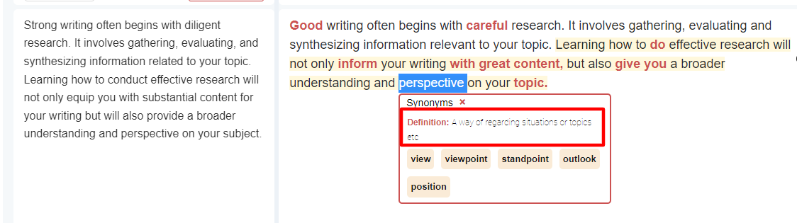Paraphrasingtool.ai Review - Definitions of Difficult Words