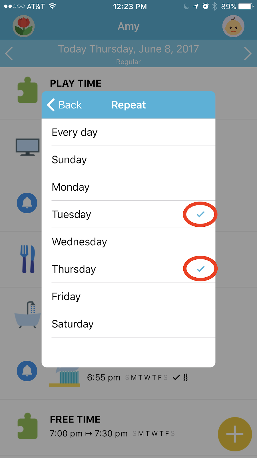 Octopus Watch app : select the week days
