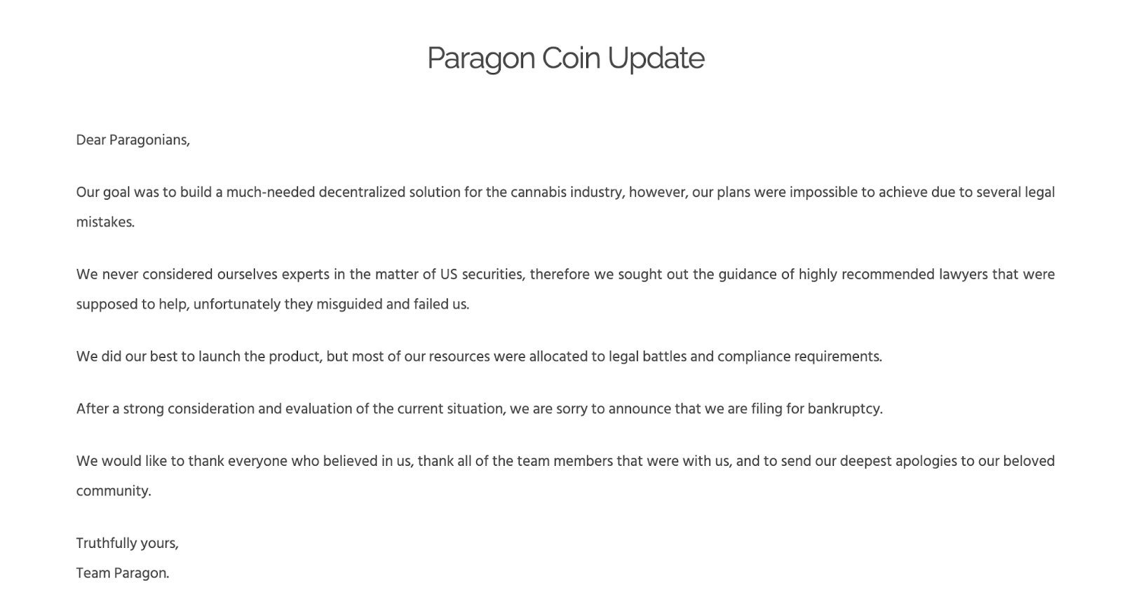 A screenshot from ParagonCoin official website. The project was promoted by the Rapper, The Game