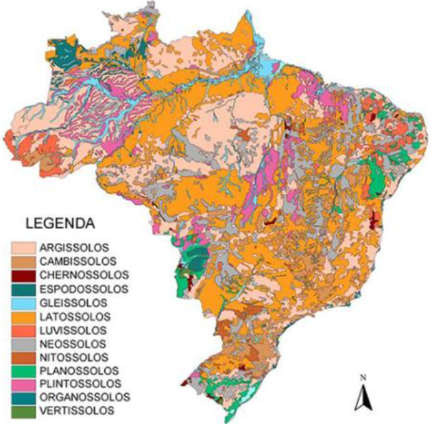 Solos brasileiros de acordo com o Sistema Brasileiro de Classificação de Solos – 5ª Edição (Fonte: Embrapa)