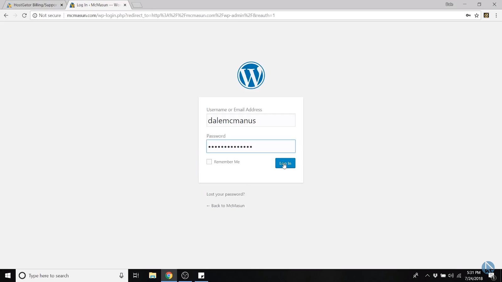 Wp admin login