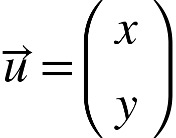 {"mathml":"<math style=\"font-family:stix;font-size:16px;\" xmlns=\"http://www.w3.org/1998/Math/MathML\"><mstyle mathsize=\"16px\"><mover accent=\"true\"><mi>u</mi><mo>→</mo></mover><mo>=</mo><mfenced><mtable><mtr><mtd><mi>x</mi></mtd></mtr><mtr><mtd><mi>y</mi></mtd></mtr></mtable></mfenced></mstyle></math>","truncated":false}