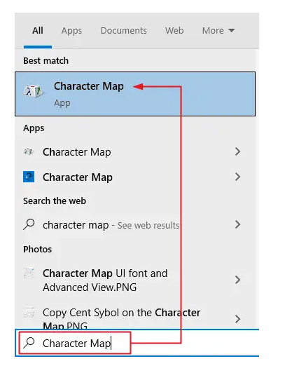 Searching Character Map