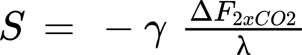 {"backgroundColorModified":false,"backgroundColor":"#FFFFFF","type":"$","code":"$S\\,=\\,-𝛾\\,\\,\\frac{ΔF_{2xCO2}}{λ}$","font":{"size":"14","color":"#000000","family":"Arial"},"aid":null,"id":"1","ts":1669928251925,"cs":"0lkyjOw4SUNer4G0xfA51w==","size":{"width":160.16666666666666,"height":29.333333333333332}}