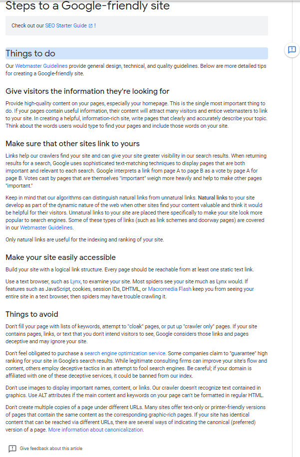 Google on-site seo guidelines