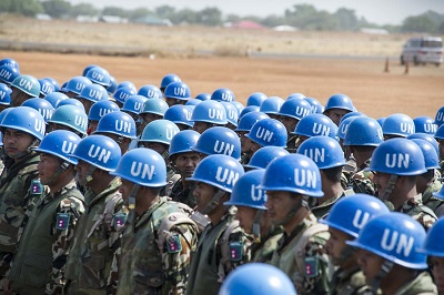 Image for UN Peacekeepers in uniform with blue helmets