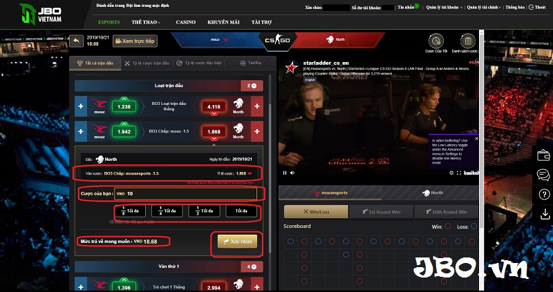 Cách đặt cược chấp trên dưới tại JBO