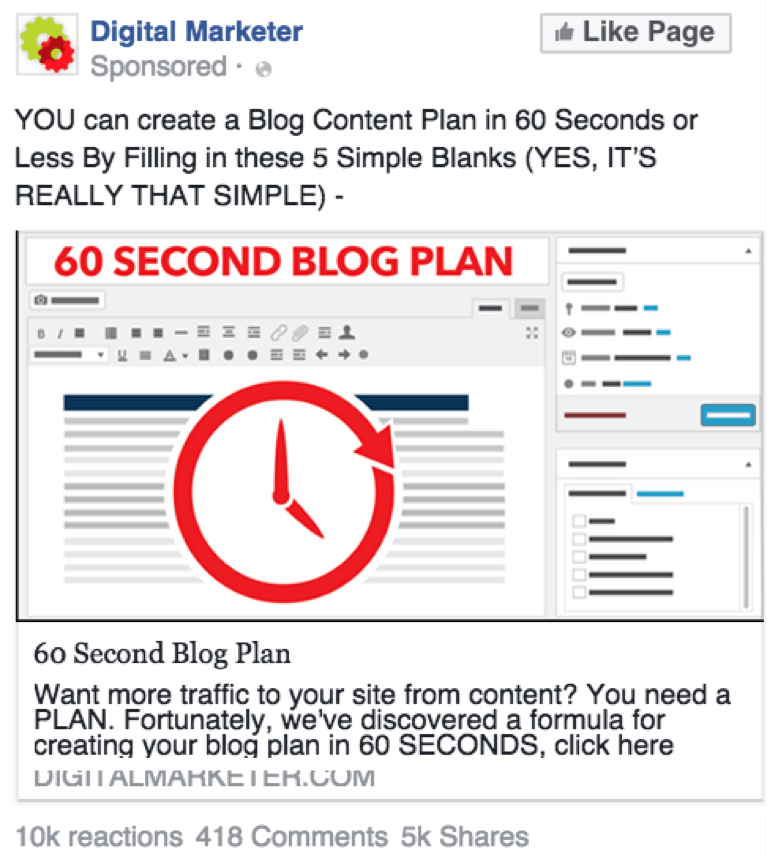 Ejemplo de plan de blog de 60 segundos