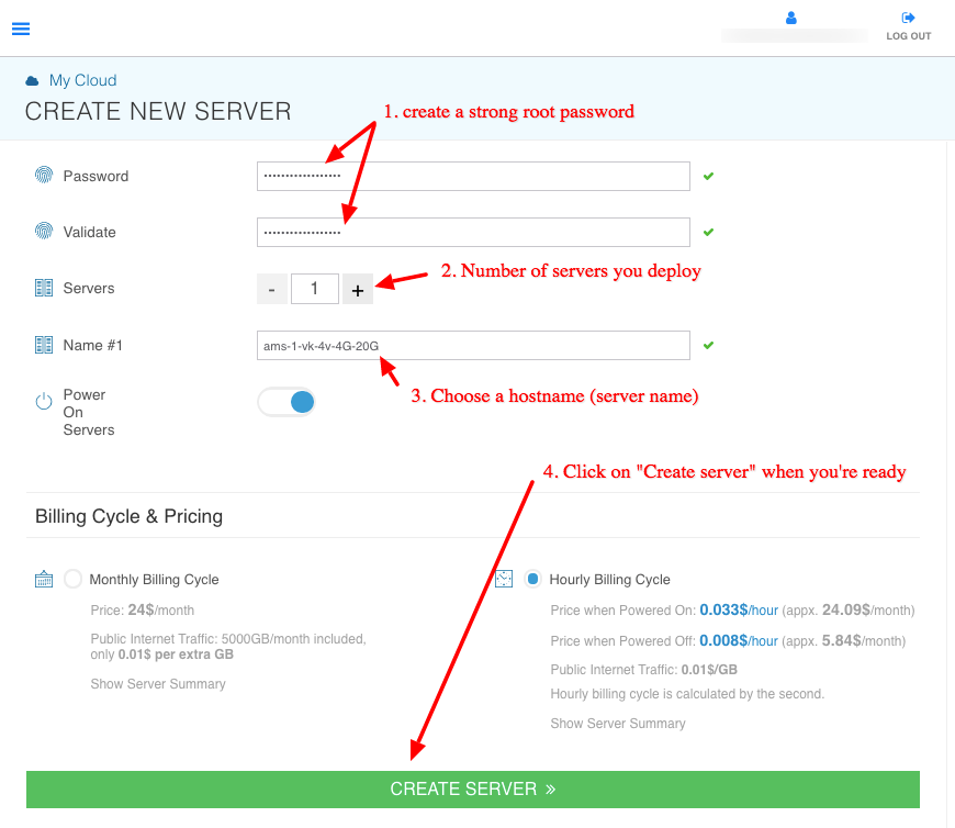 deploy server in kamatera