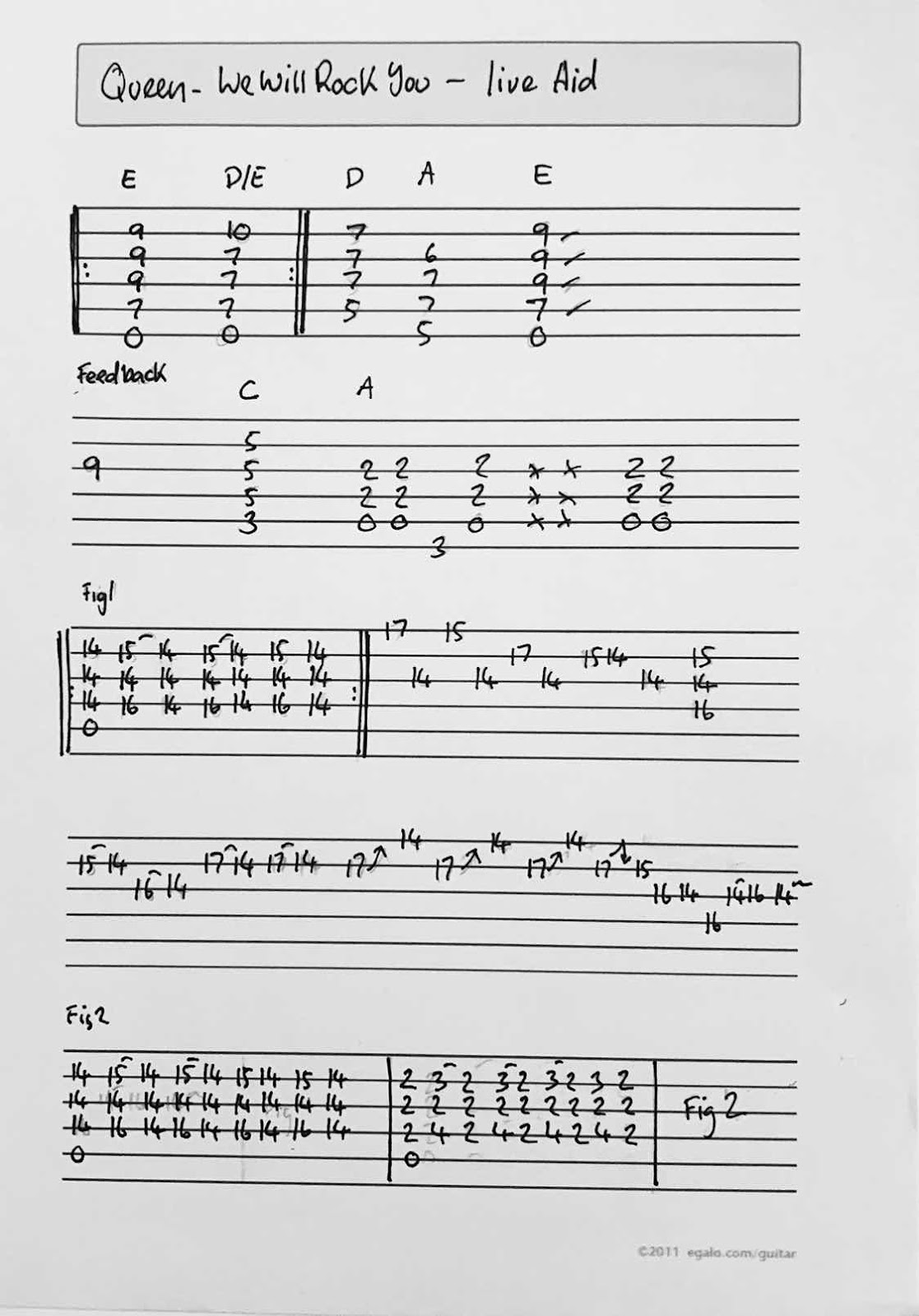 Queen Corner We Will Rock You Live Aid Guitar Tab