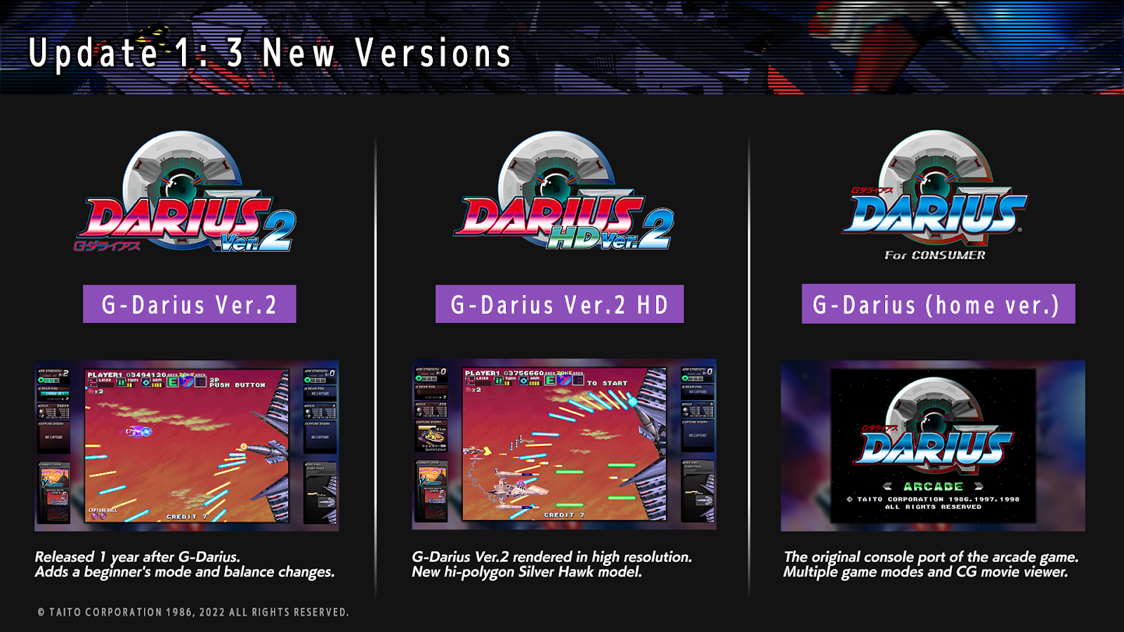 A screenshot showing three new versions