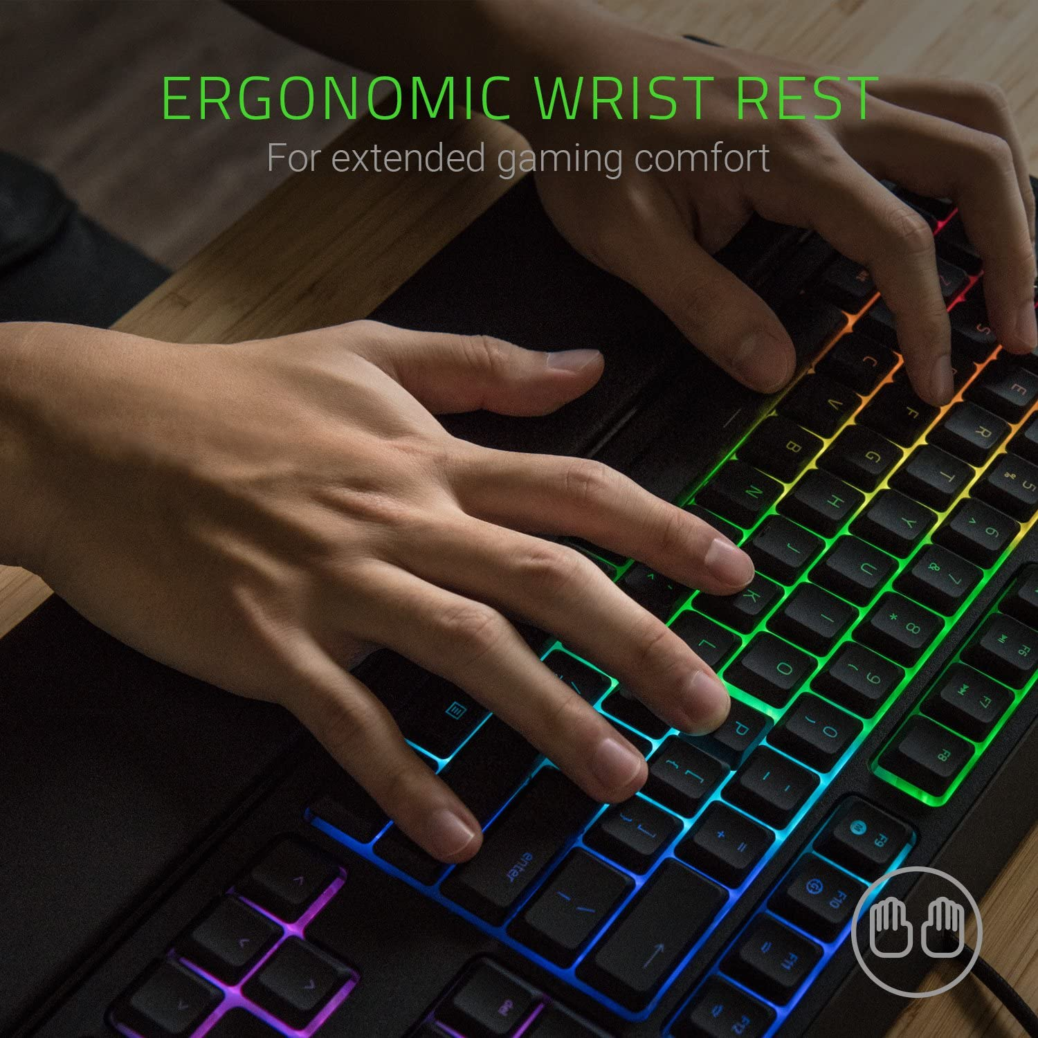An ergonomic keyboard with a wrist rest will alleviate pain and discomfort during long gaming sessions. 
