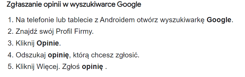 Zgłoszenie negatywnej opinii w Google maps.