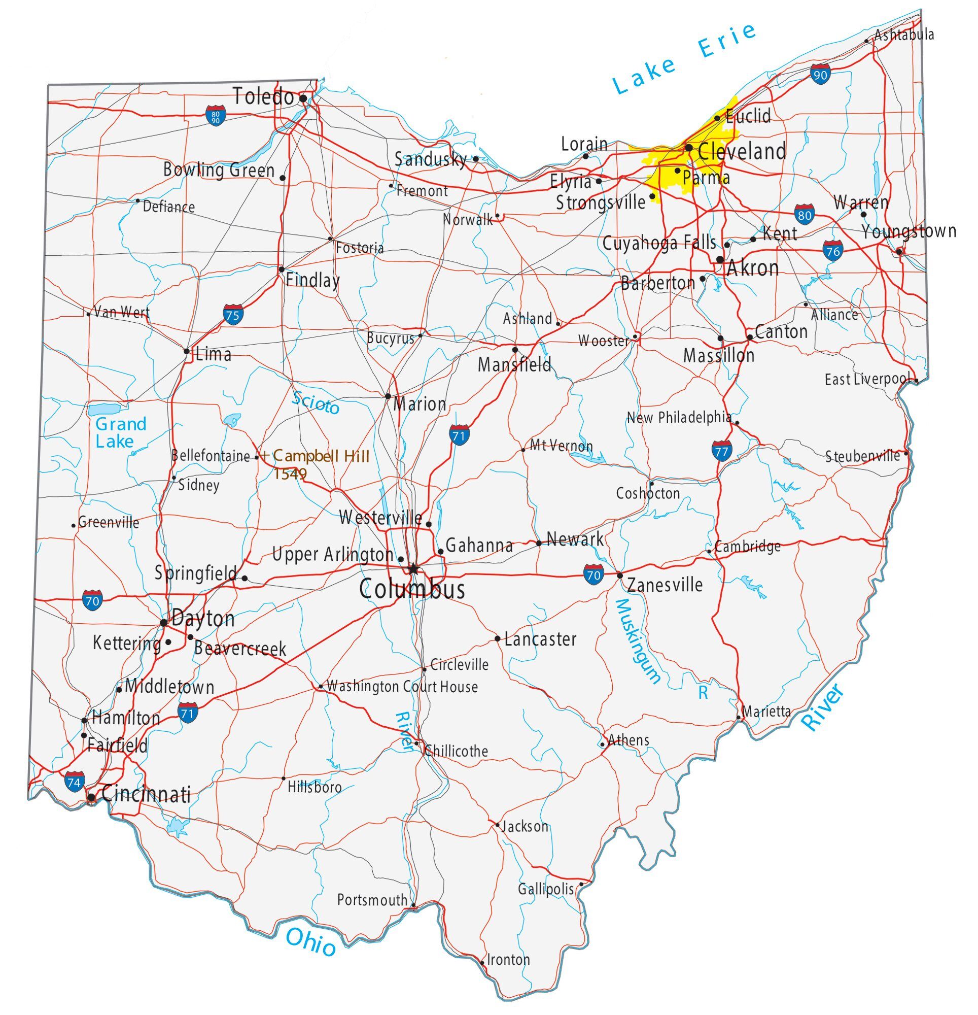 Mapa de Ohio para imprimir