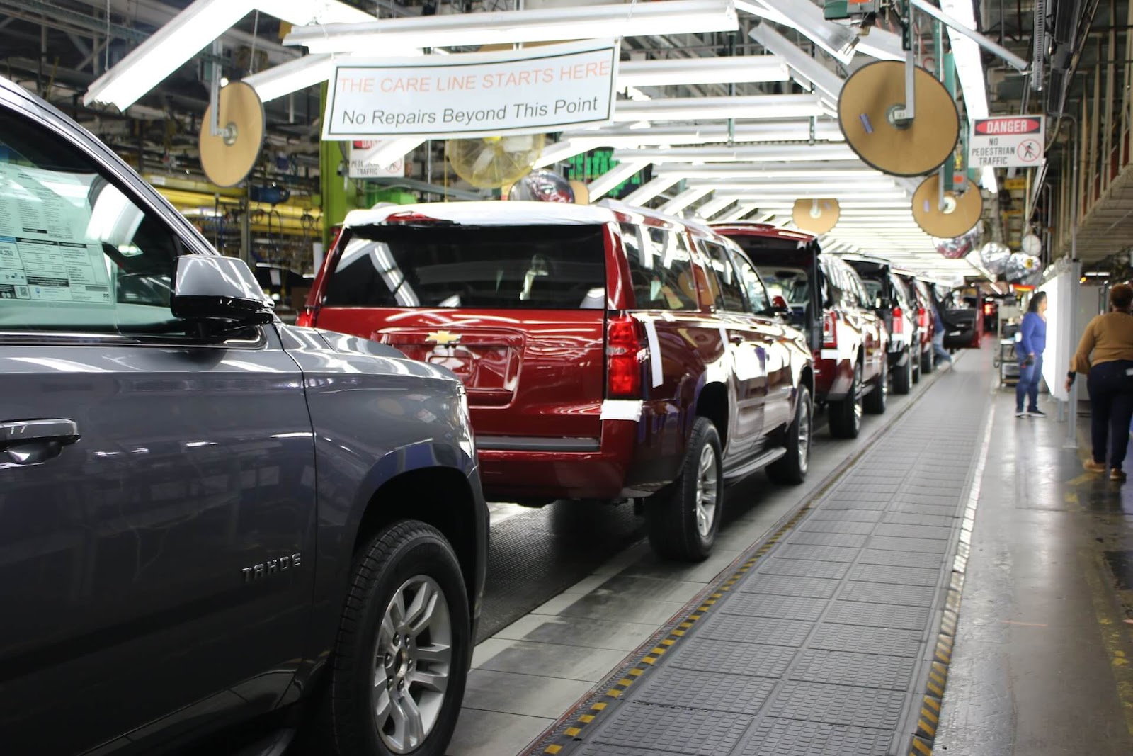 Chevy Tahoes on the General Motors assembly line.