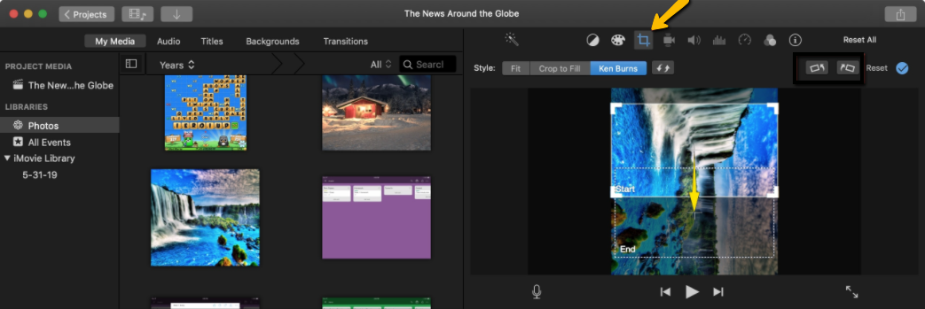 Screenshot of iMovie showing how to crop a video.