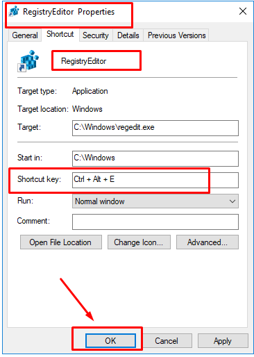enable shortcut key for registry editor