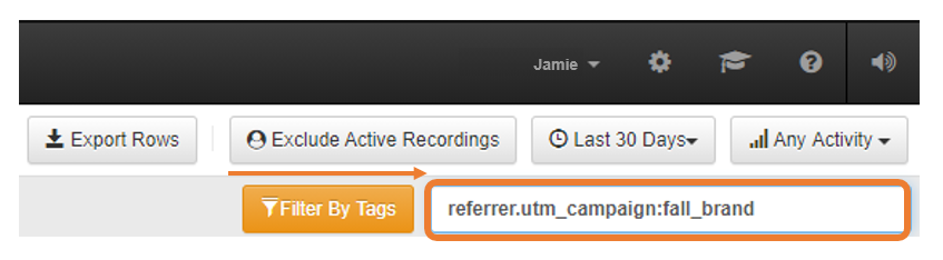 Filter session recordings in Lucky Orange using specific criteria such as a specific UTM campaign name.
