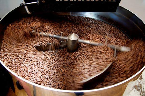 coffee beans in a roaster