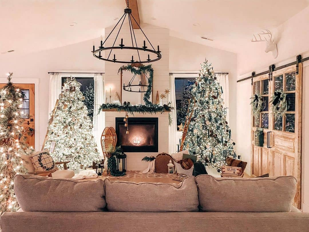 Living room with black Christmas tree