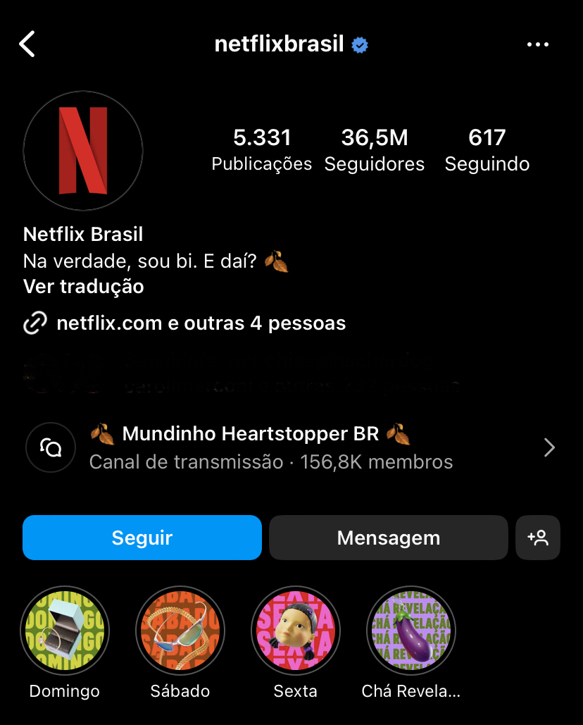 perfil do instagram da Netflix