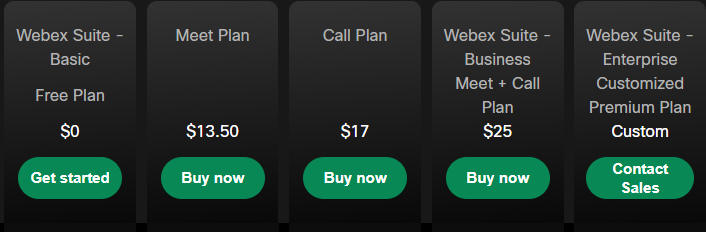 webex webinar pricing plans