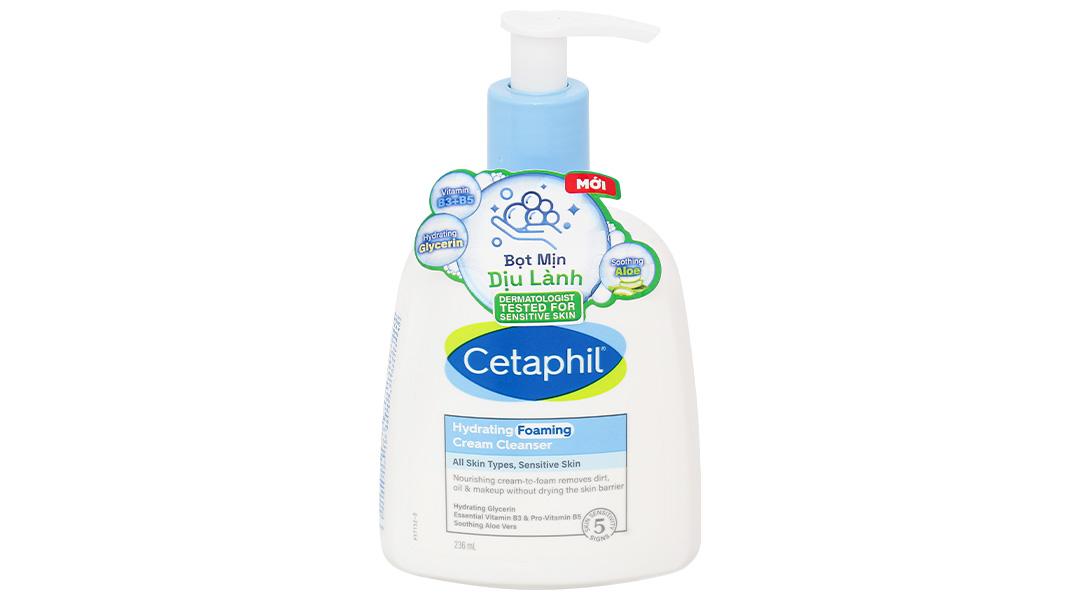  Sản phẩm sữa rửa mặt Cetaphil hydrating foaming cream cleanser tạo bọt dịu lành cho da nhạy cảm