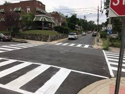 Example of a wide, high-visibility crosswalk.