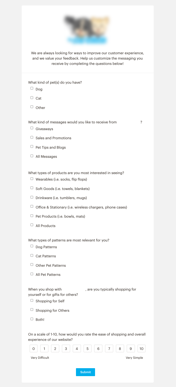 Example of an email that includes a survey