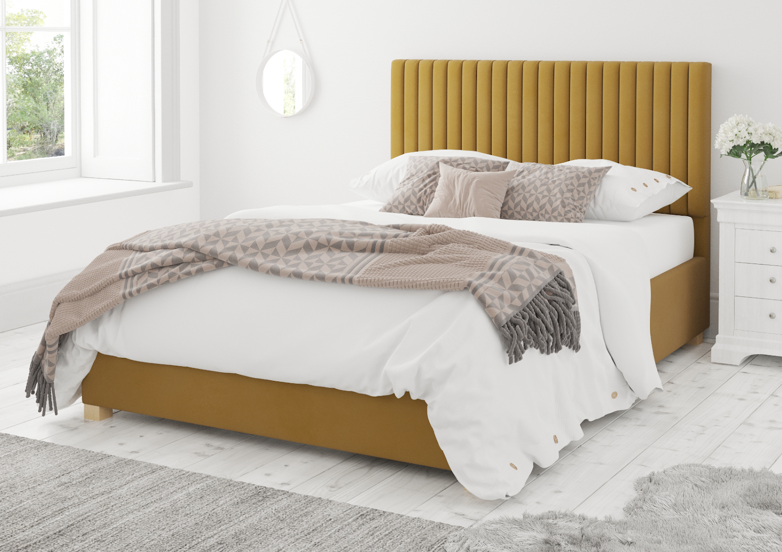 levisham ottoman plush bed in velvet ochre