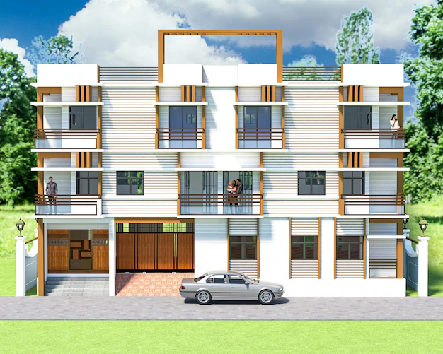 Modern 4-Floor House Design With Parking