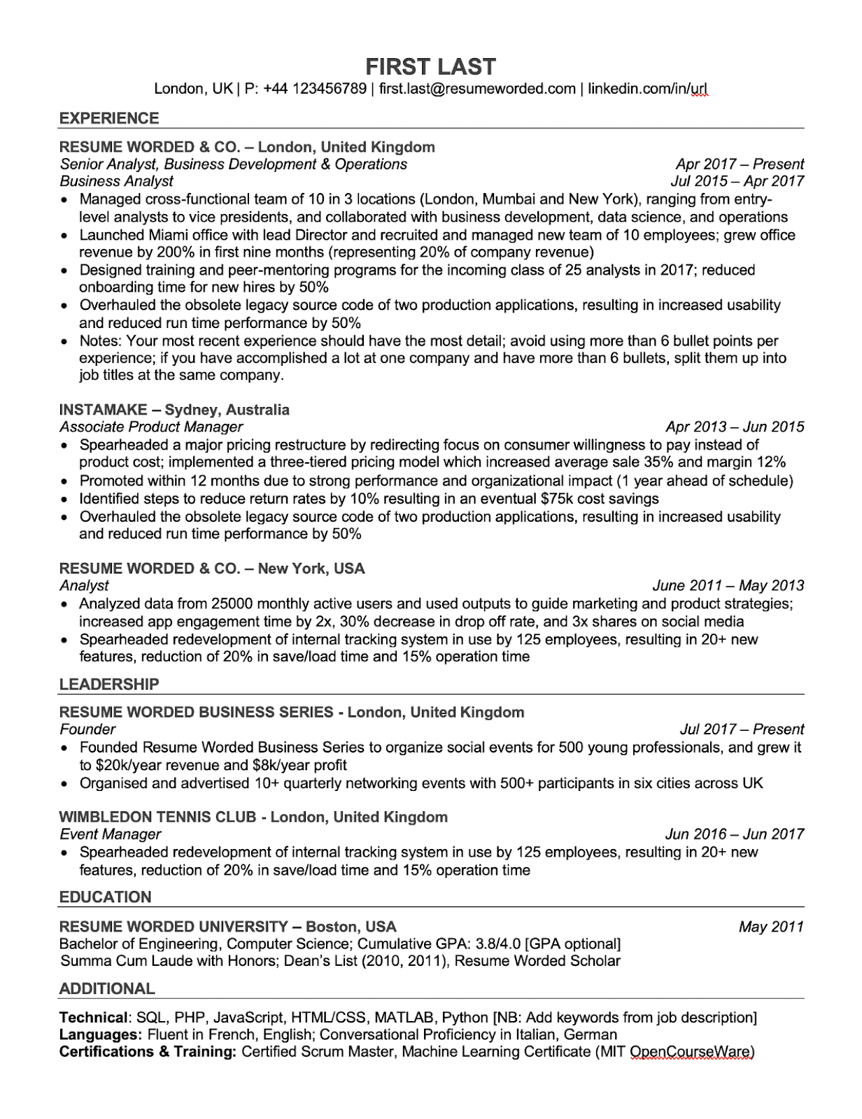 An example of an ATS-ready resume template that you can create without the help of a resume writer