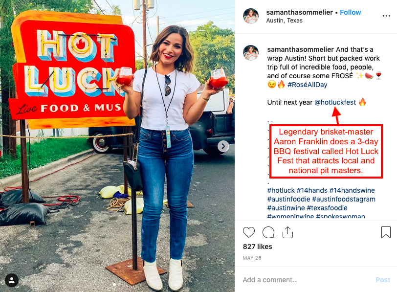 Instagram post at Hot Luck Food Festival
