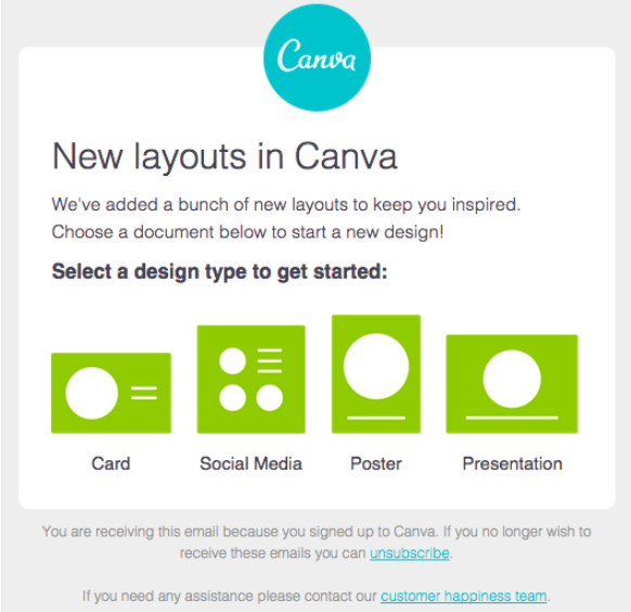 Marketing email of canva