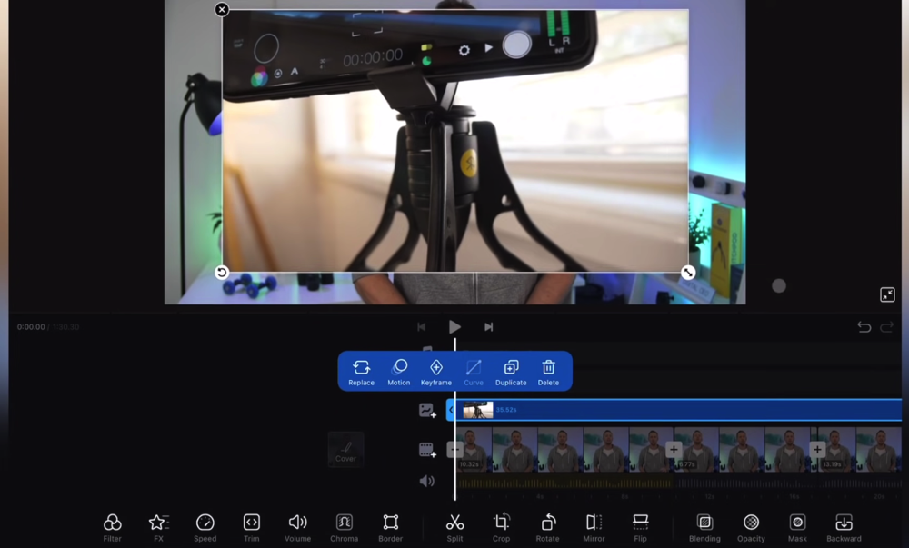 The B-roll footage will appear in the playback window as a clip on top of the primary footage 