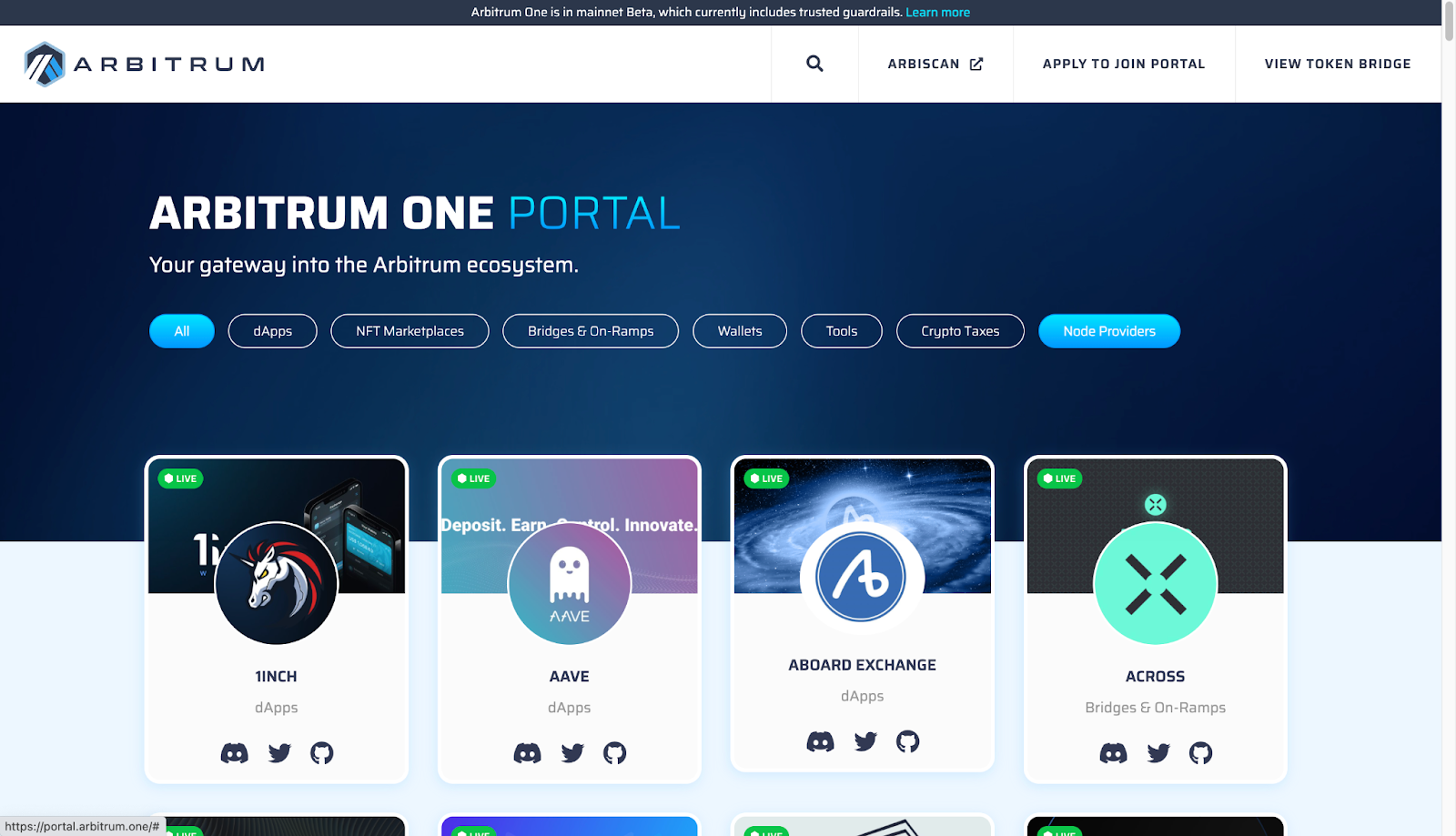 ใช้งาน Arbitrum One portal เพื่อดูแอ็ปพลิเคชันของ Ethereum
