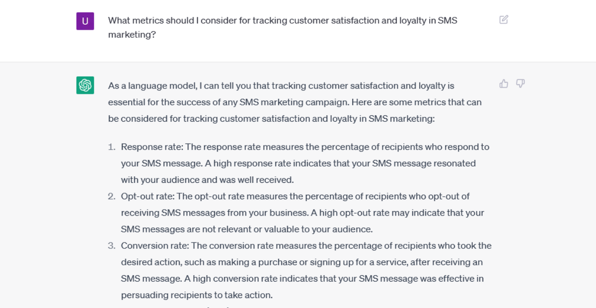 chatgpt prompt and response to find out which metrics track customer loyalty