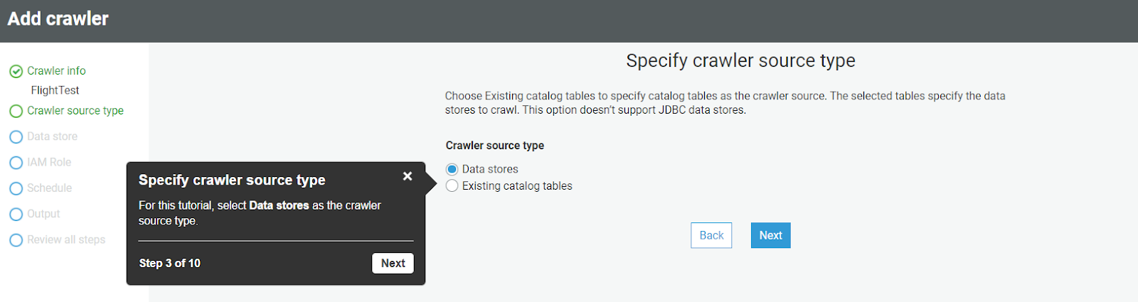 AWS Glue - specify crawler source type
