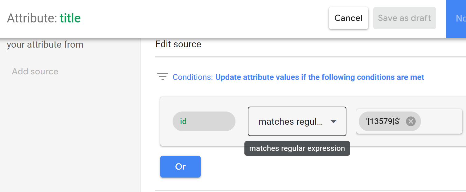 Defining the test group in the conditions section of Google Merchant center.