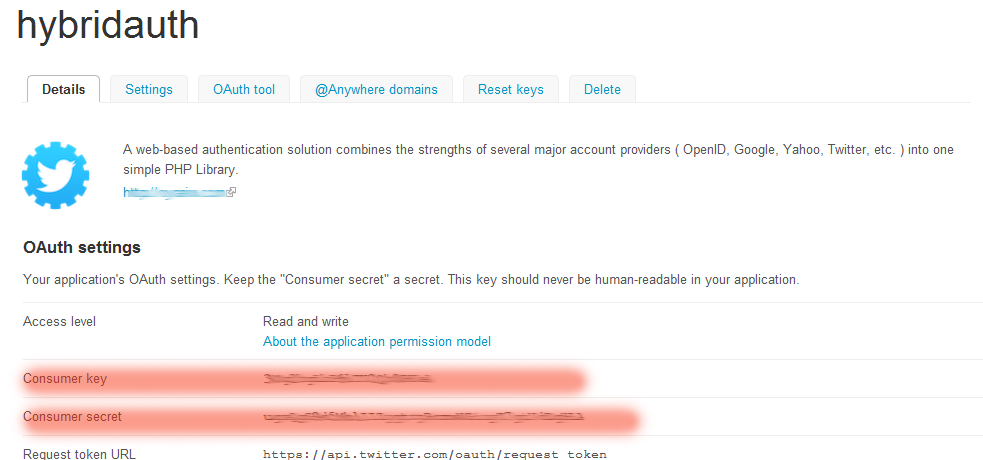 consumer key and secret