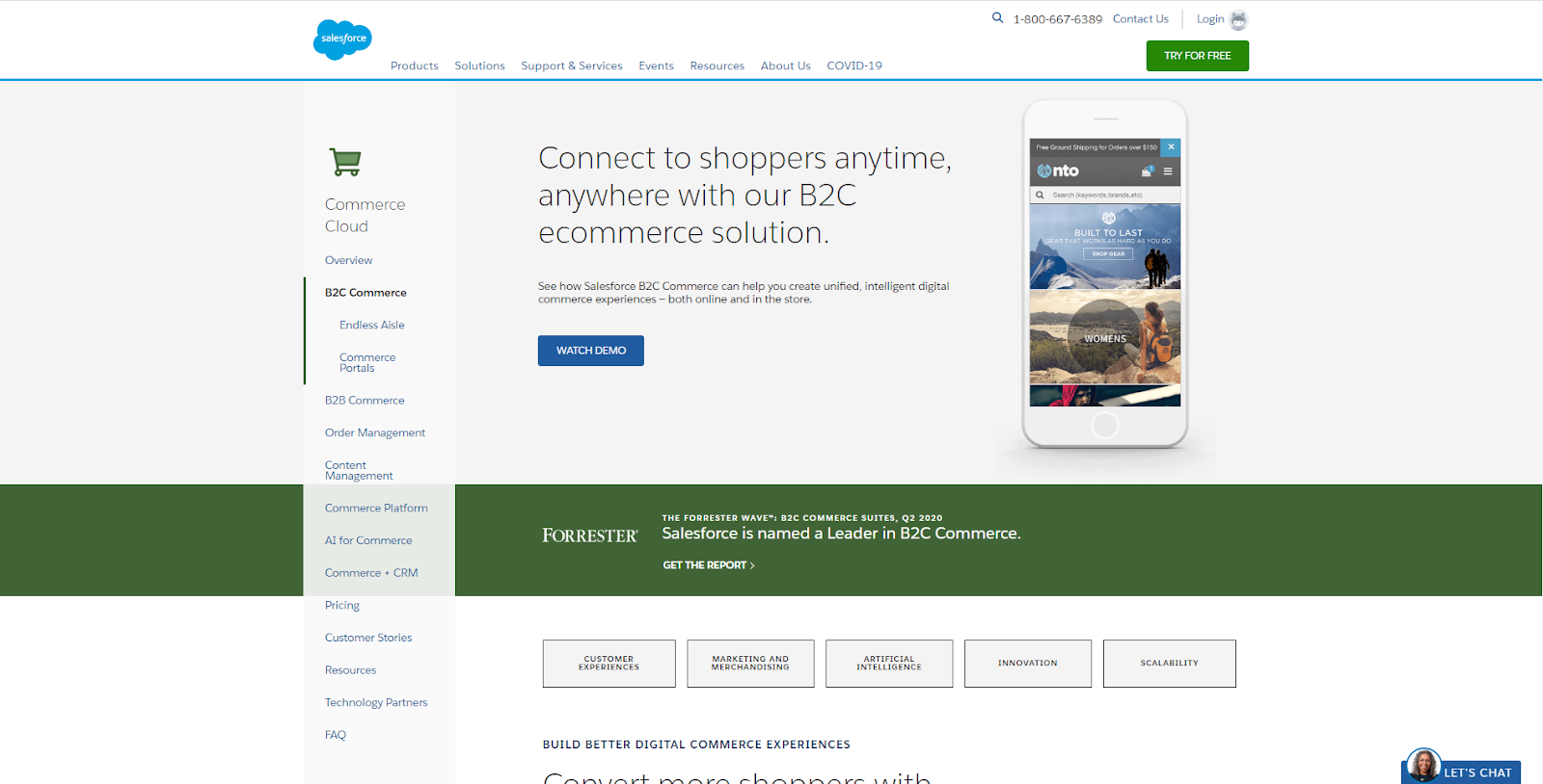 screenshot of SalesForce Commerce Cloud homepage