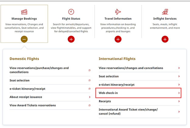 japan airlines web check in steps