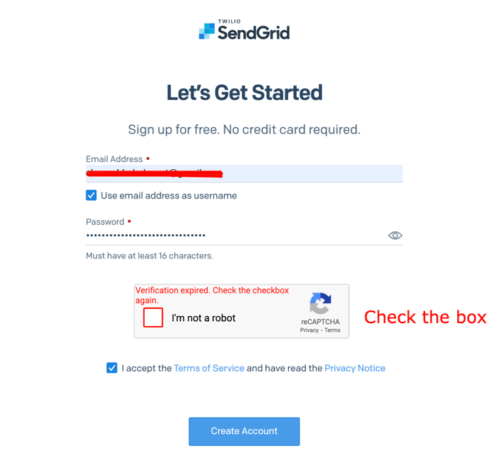account creating in SendGrid for WordPress
