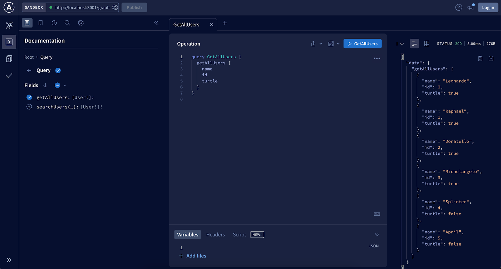 Clicking on Query your server takes you to Apollo Studio sandbox, a browser-based IDE with offline capabilities where you can view and interact with a GraphQL schema. White oak security screenshot