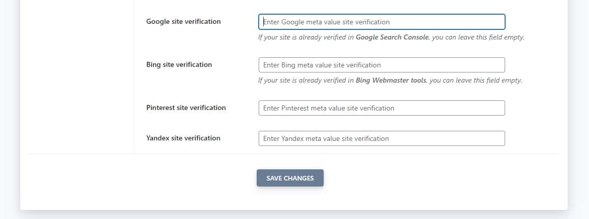 Google Site Verification box
WordPress plugin