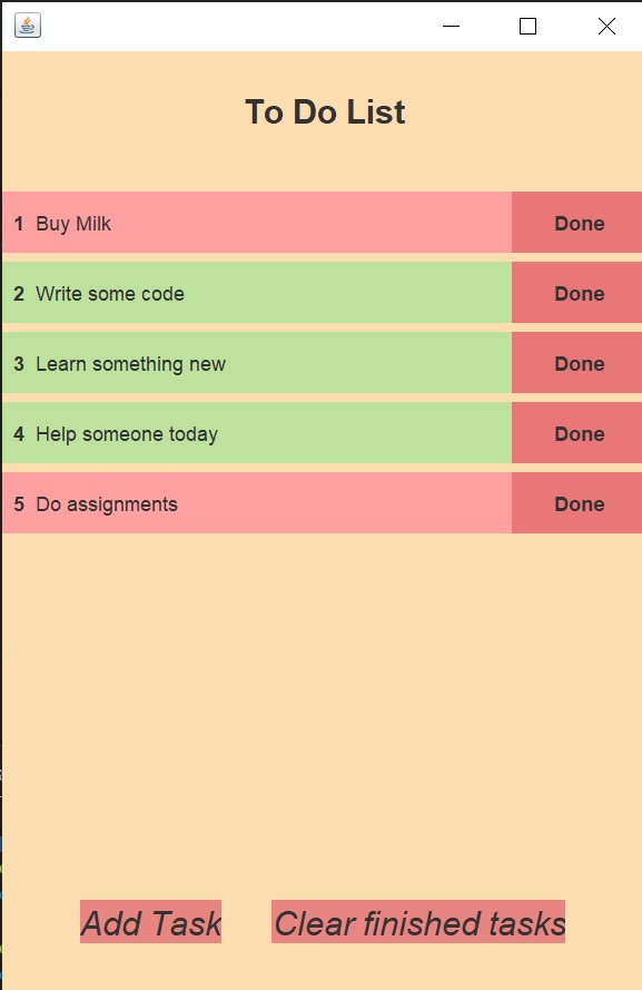 output 2 for To-Do List App in Java