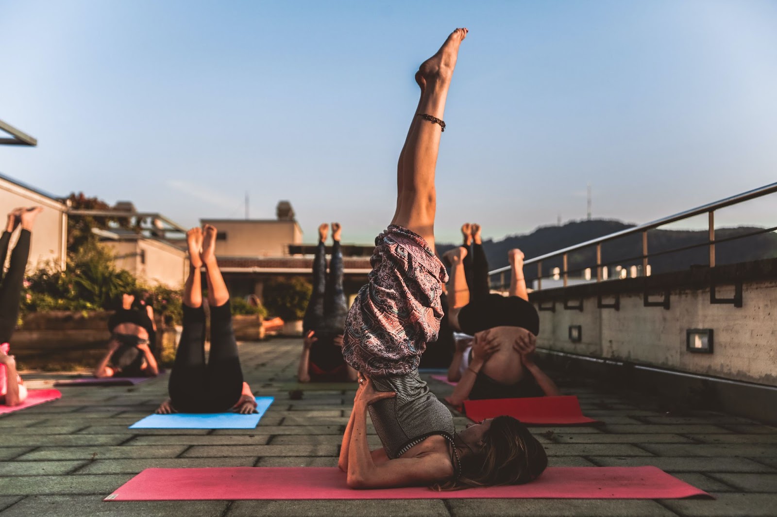 rooftop yoga in session