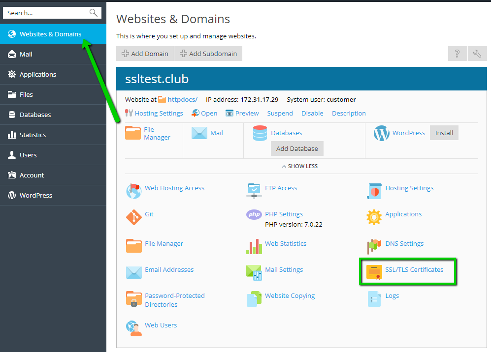 Websites and Domains Section