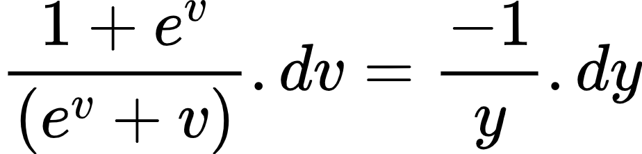 {"code":"\\begin{align*}\n{\\frac{1+e^{v}}{\\left(e^{v}+v\\right)}.dv}&={\\frac{-1}{y}.dy}\t\n\\end{align*}","id":"4-0-1-0-0-0-0-1-2-0-1-0-1-0-1-0","font":{"size":10,"color":"#000000","family":"Arial"},"type":"align*","ts":1604223489146,"cs":"V7N/3jKWbSmyzTlBKv7MVg==","size":{"width":153,"height":36}}