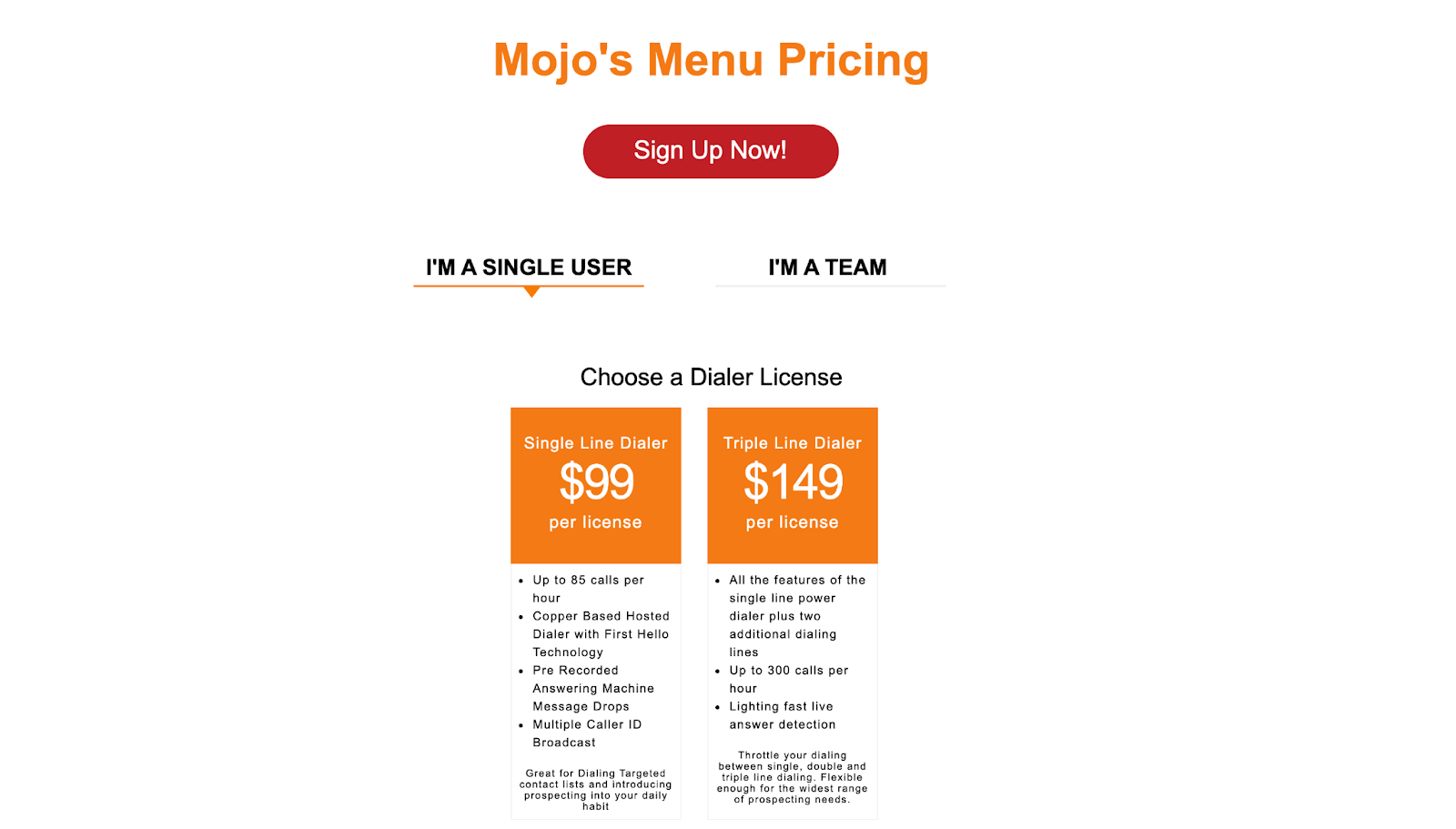 Mojo auto dialing software pricing